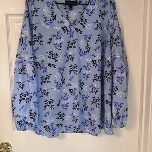 Lane Bryant Powder Blue Floral V-Neck Blouse